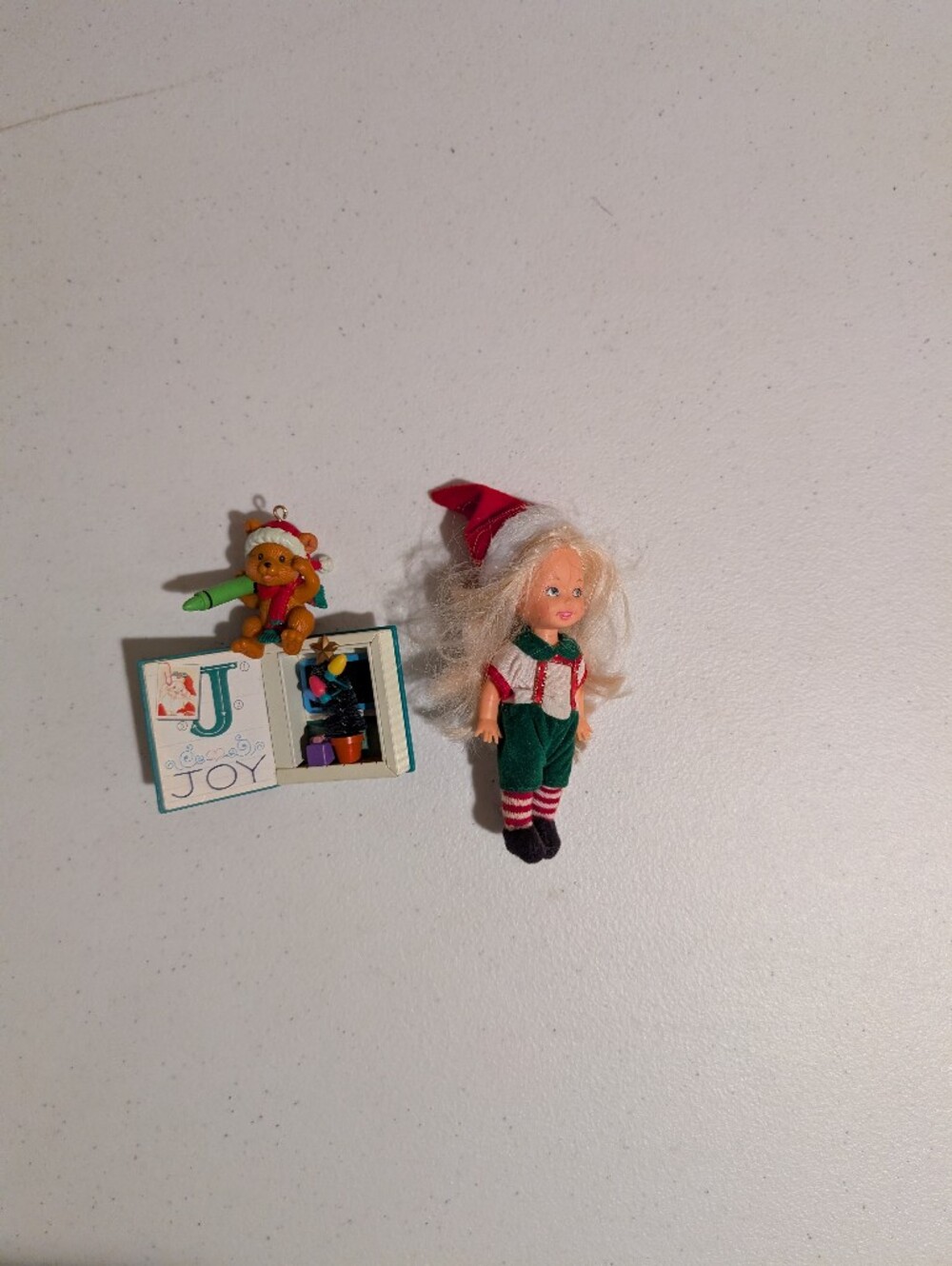 Holiday Elf Doll And Bear Book Ornaments